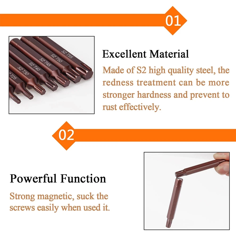 Destornillador Torx magnético, broca de acero, vástago hexagonal de 10mm, 30/75mm, destornillador de impacto, T20/T25/T30/T40/T45/T50/T55, 1 unidad