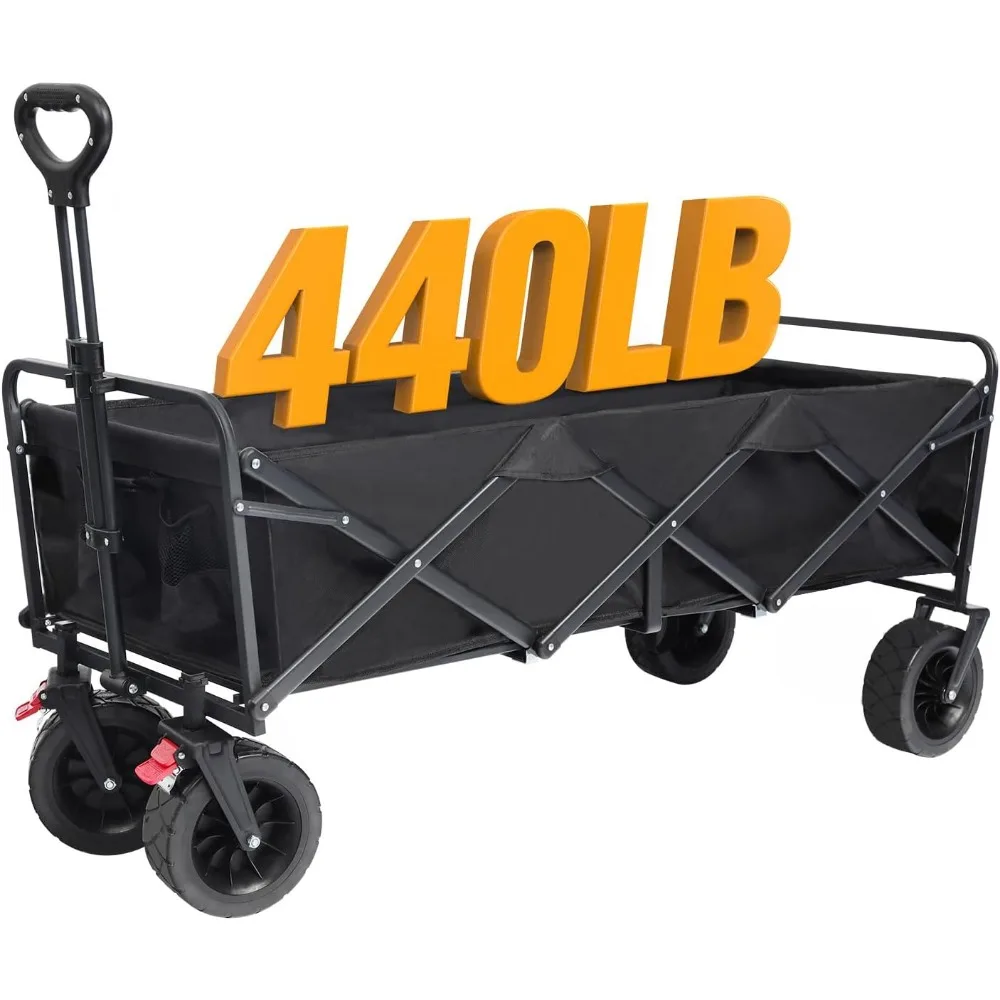 Heavy Duty Folding Utility Garden Cart With Big All-Terrain Beach Wheels & Huge Side Pockets (Huge) Push Cart Dolly Trolley Hand