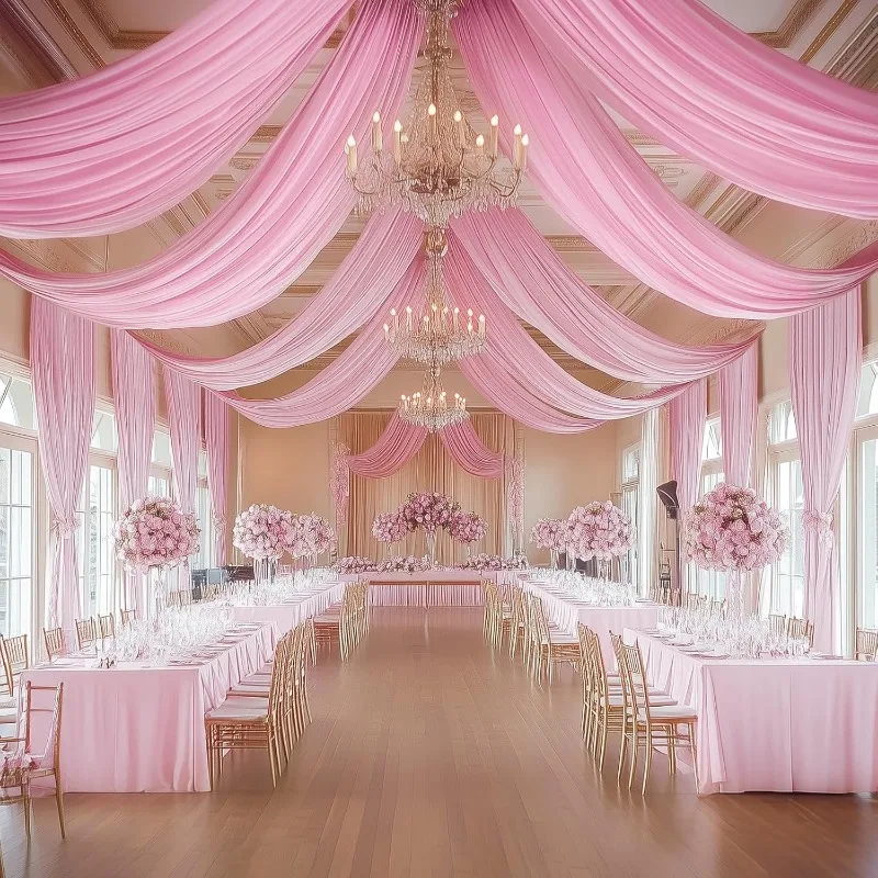 Ceiling Curtains Arch Drapery for Birthday Party Canopy Tent Decor10 Panels 5x20ft Pink Ceiling Drapes for Wedding Parties,