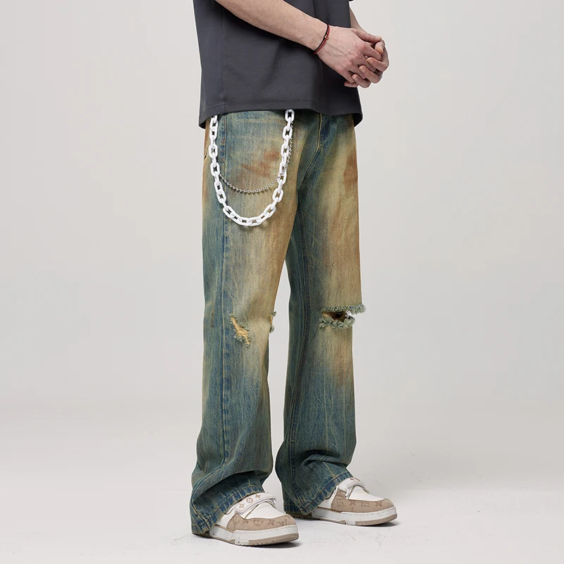 2024 new jeans men's spring and autumn vintage high street ripped jeans denim streetwear men cargo jeans for men