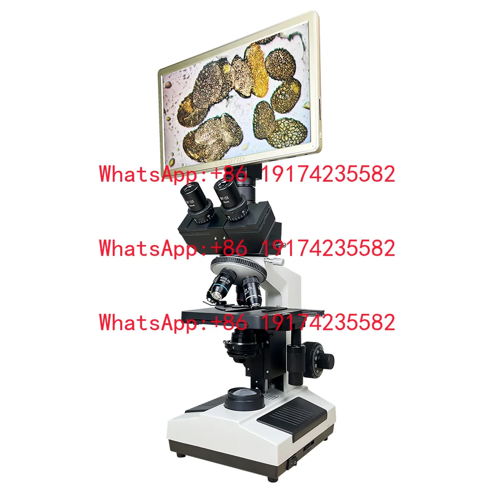 Laboratory Biology Trinocular Microscope Wide-angle Eyepiece 195 Achromatic Objectives LCD Screen Aluminum Alloy LED Cold Light