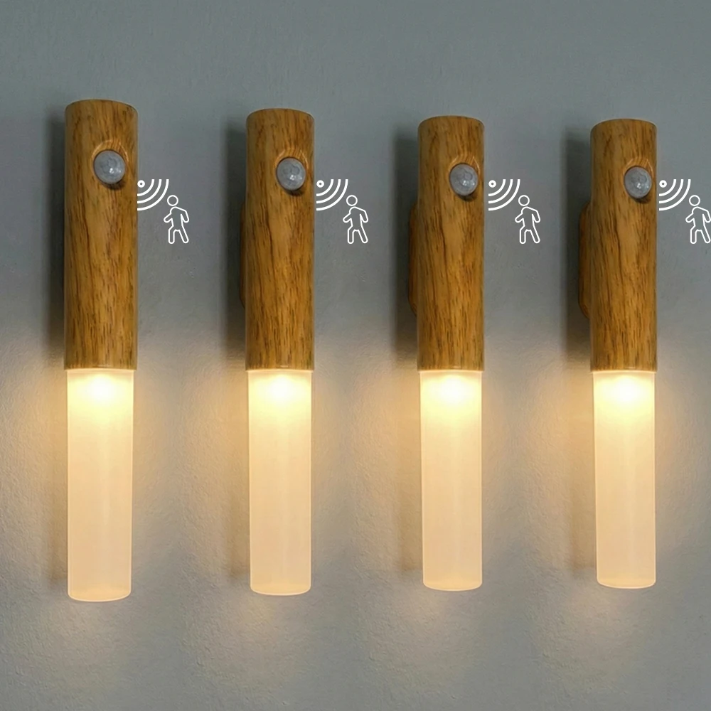 4 Stück Intelligente Bewegungssensor-Nachtlichter LED Wiederaufladbare Magnetische Wandlampe für Flur Schlafzimmer Treppen Badezimmer Schränke Dekorationslampe