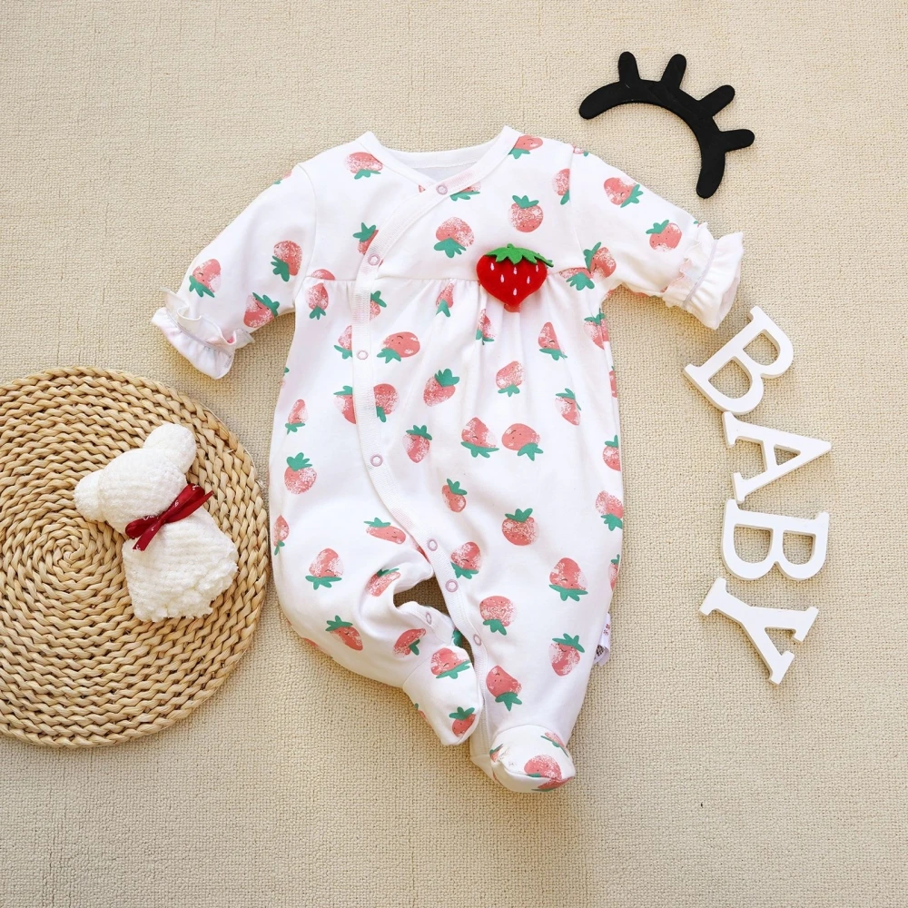 

2024 baby spring clothes for baby girl Strawberry print cotton newborn rompers Comfortable baby jumpsuits long sleeve Onesies