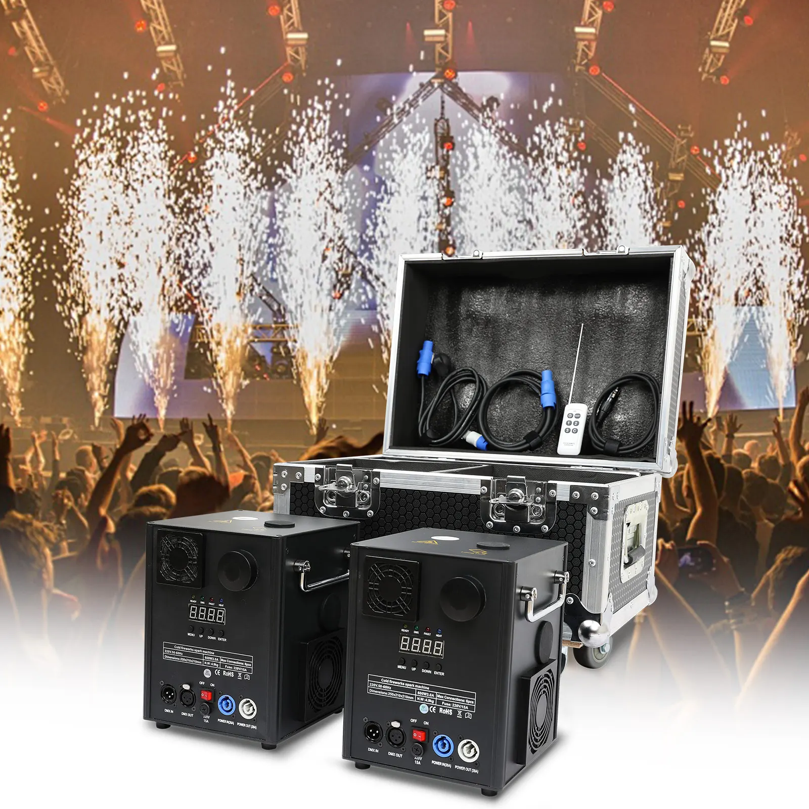 

650W Cold Spark Machine With Case DMX Fireworks Fountain Spark Stage Effect For Wedding Party DJ Show Sparkler Special Equipment