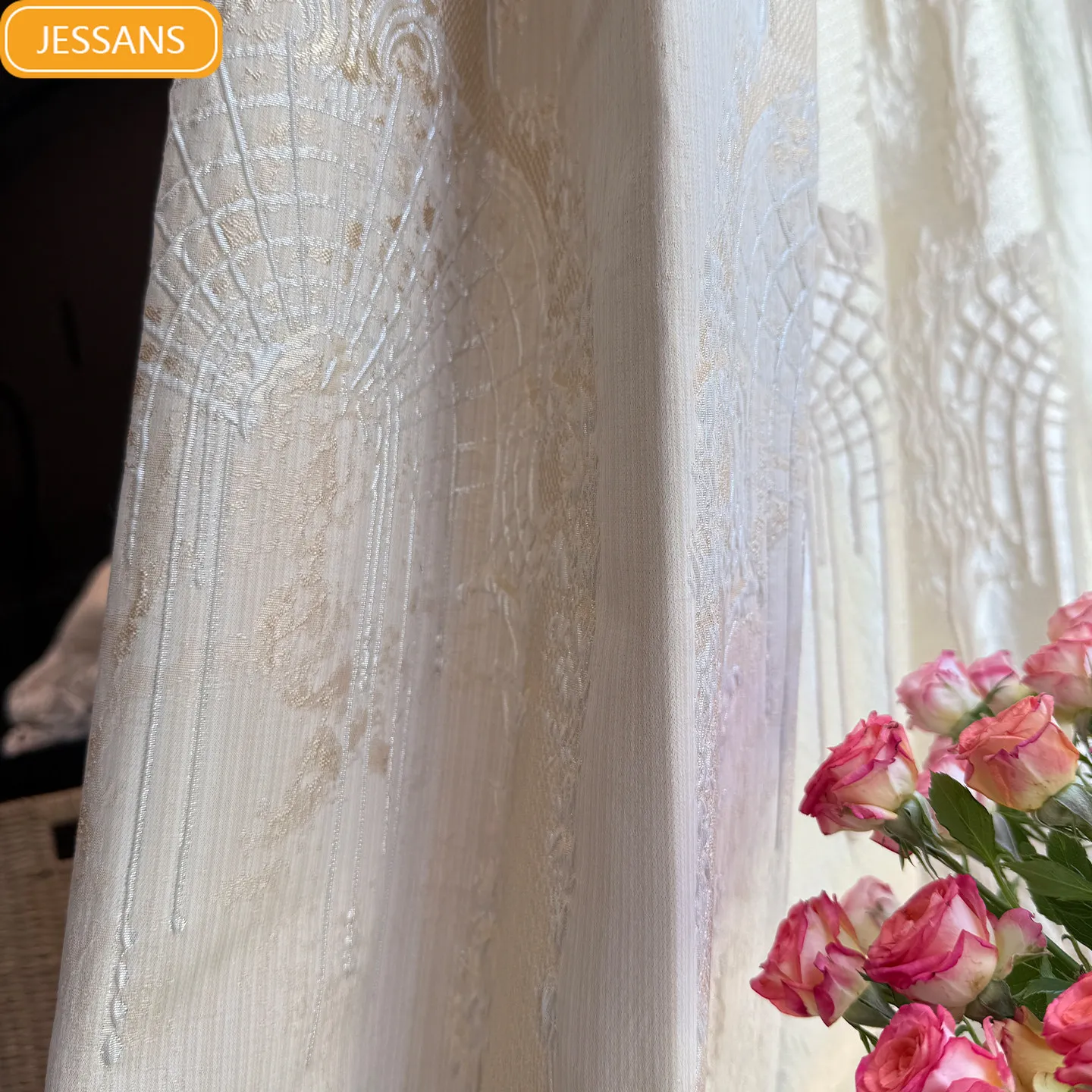 French Court Style Curtain with Gold Wire Relief Jacquard Blackout Curtains for Bedrooms Living Rooms Villas Customized Finished