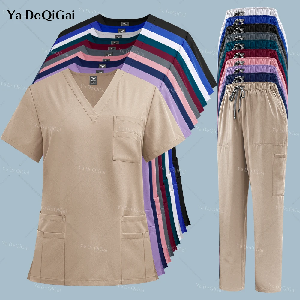 

Multicolor Beautician Workwear Solid Color Medical Nursing Uniforms Pet Clinic Scrubs Set Nurse Uniforms Work Clothes Wholesale