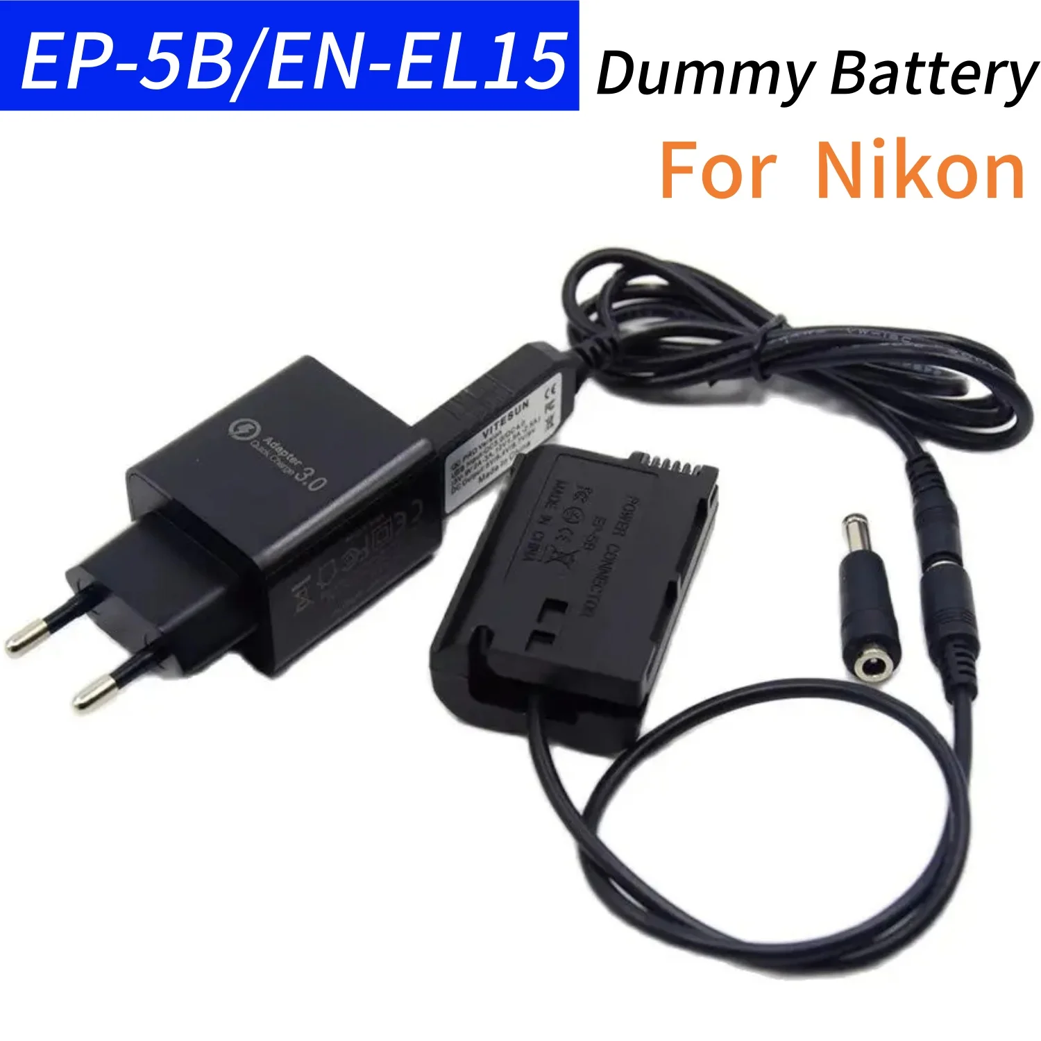 

USB-DC Cable&QC 3.0 Charger&EP-5B Coupler Dummy Battery EN-EL15 EN-EL15A for Nikon Z7 Z6 D7500 D7200 D850 D810 D800 D800E Camera