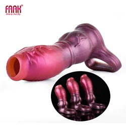 FAAK Silicone Dog Knot Penis Sleeve Sex Toys For Men Open-ended Fantasy Dildo Sheath With Anti-drop Ring Male Masturbator