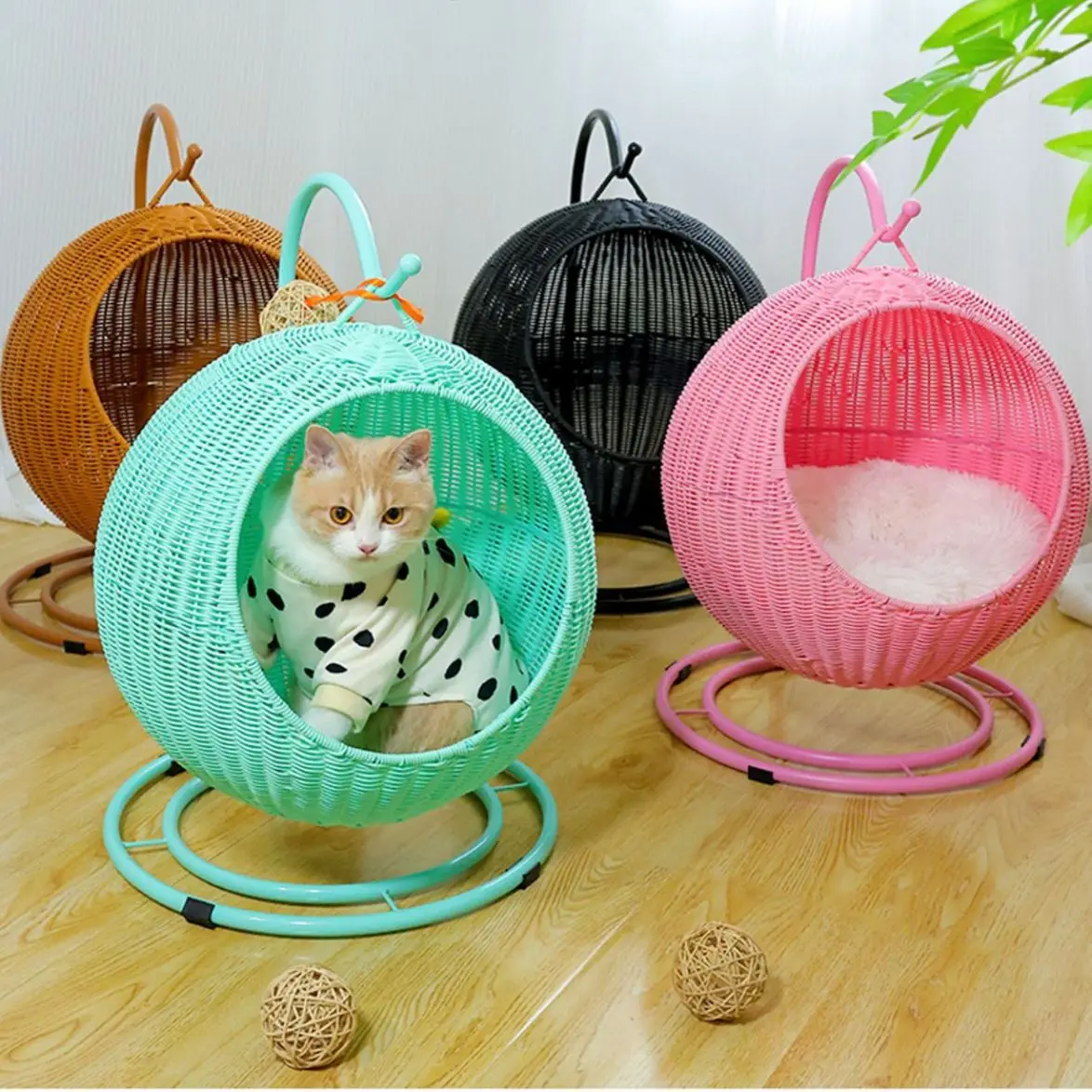 

Hot Sale Hanging Basket Style Cat House Handmade Rattan Weaving Cat Pet Bed