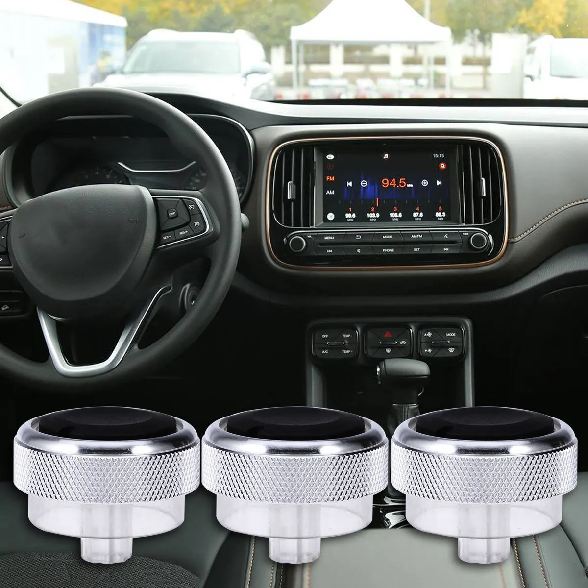 

3Pcs Air Conditioning Control Switch Knobs Silver Durable Alloy 2 3 2005-2014 Mondeo Dashboard Light Shine Replacement