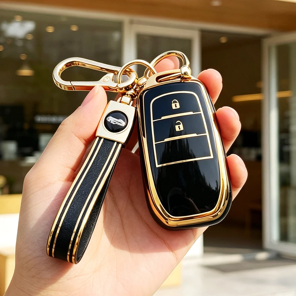2 Buttons TPU Car Key Case Cover for Toyota CHR Hilux Fortuner RAV4 Land Cruiser 200 Camry Corolla Crown Highland Keychain