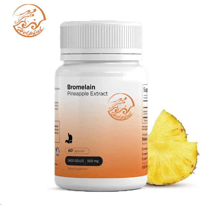 Proteasa de piña 500 mg, 60 cápsulas - Enzima digestiva de extracto de piña - Apoyo a la digestión y el suplemento de apoyo de las articulaciones