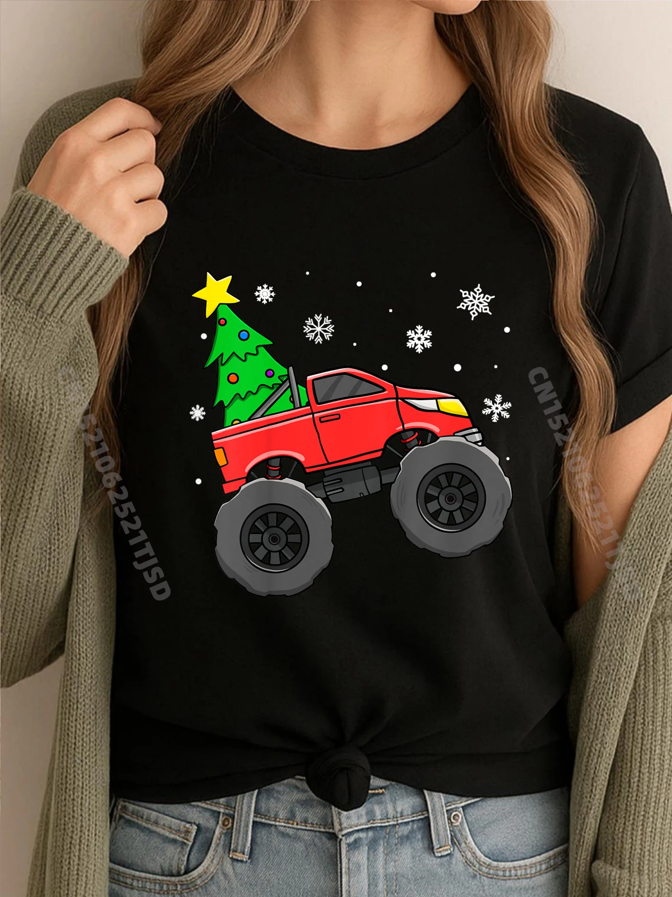 

Детские рубашки с рисунком Monster Truck, рождественская елка, снежинки, женская рождественская рубашка с рисунком