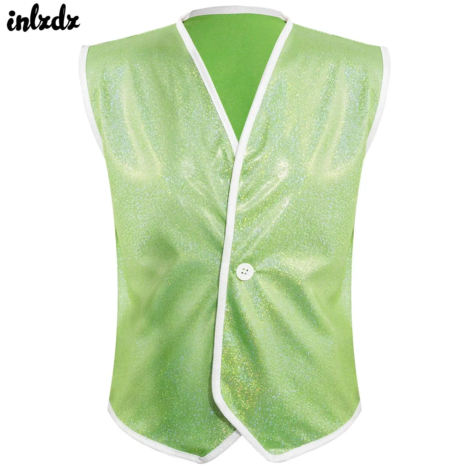 Kids Boys Girls Shiny Jazz Dance Vest Asymmetrical Hem One Button Sleeveless Jacket Dance Party Stage Performance Costume