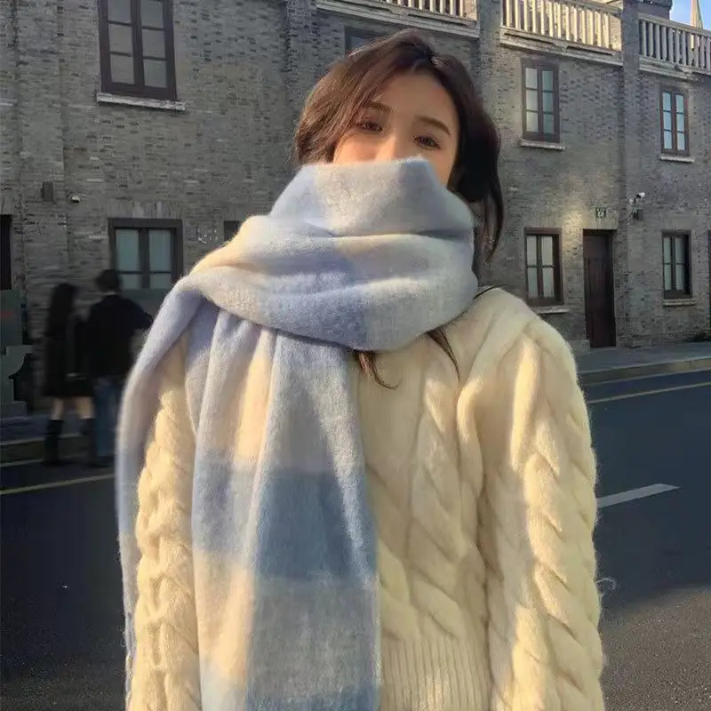 

The New Women's Scarf Winter Luxury Brand Tippet Scarves for Ladies Plaid Shawls Warm British Style Thicken E976