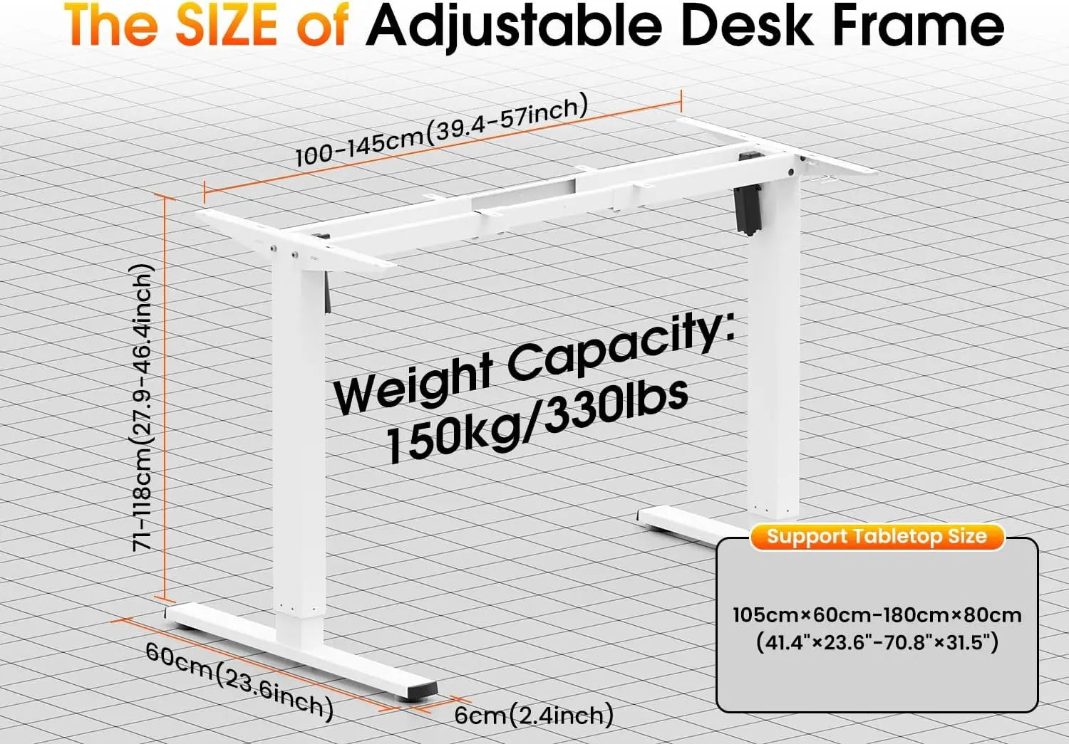 Dual Motor Electric Standing Desk Frame 330 Lbs Adjustable Height Capacity