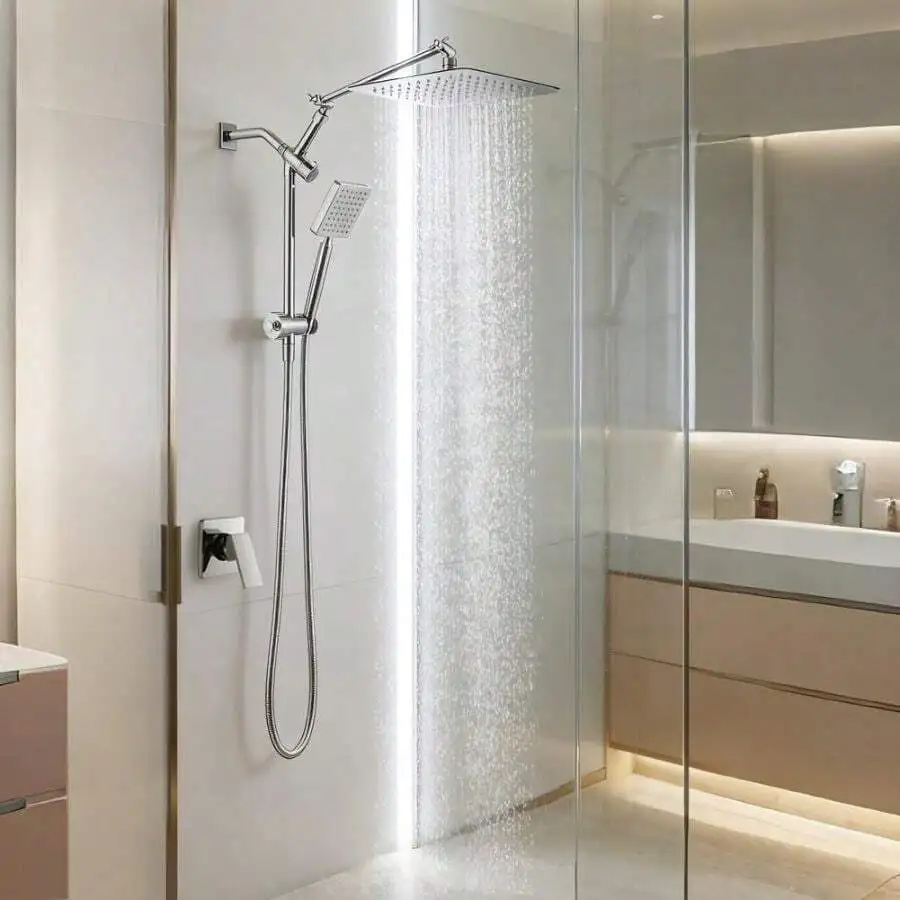 10 Inch All Metal Shower Head Combo, High Pressure Rain Showerhead With Handheld Spray, 16.7' Adjustable Extension Arm & 13' Sli
