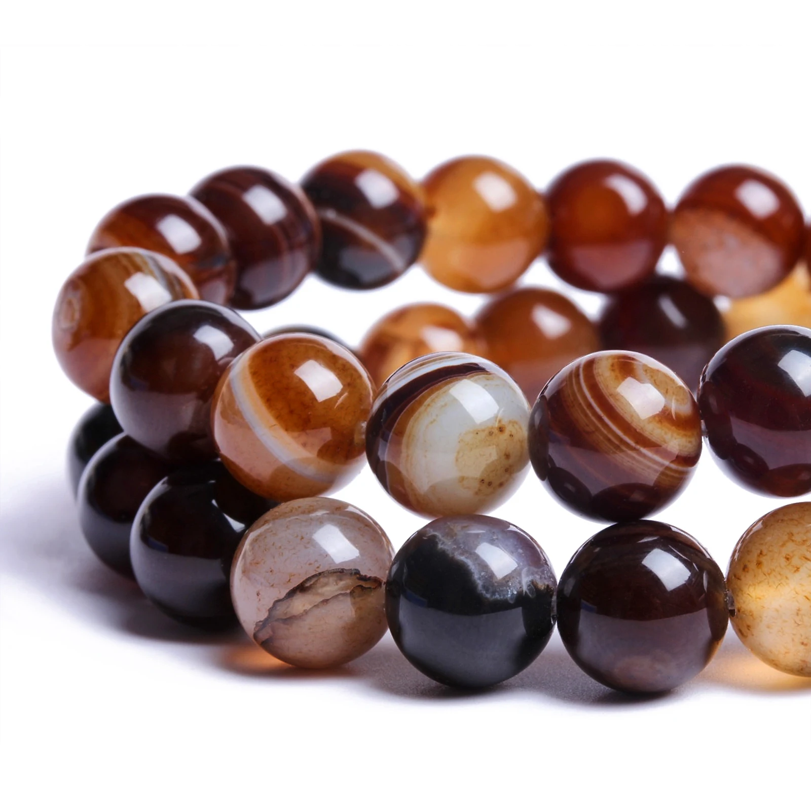 4/6/8/10/12mm Natural Stone Brown Green Red Orange Stripe Onyx Agate Round Loose Beads For Jewelry Making