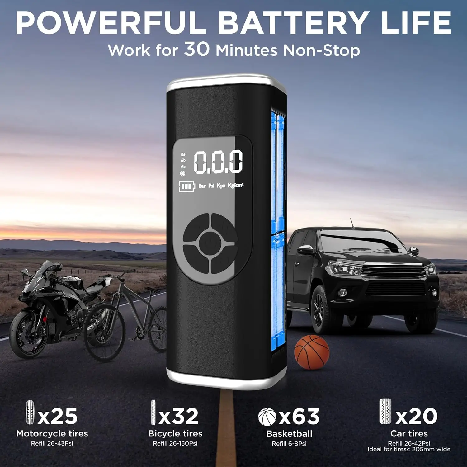 StartPro Portable Air Compressor, 150PSI, Dual Power, LED Display, Fast Inflation for Car, Bike, Motorcycle