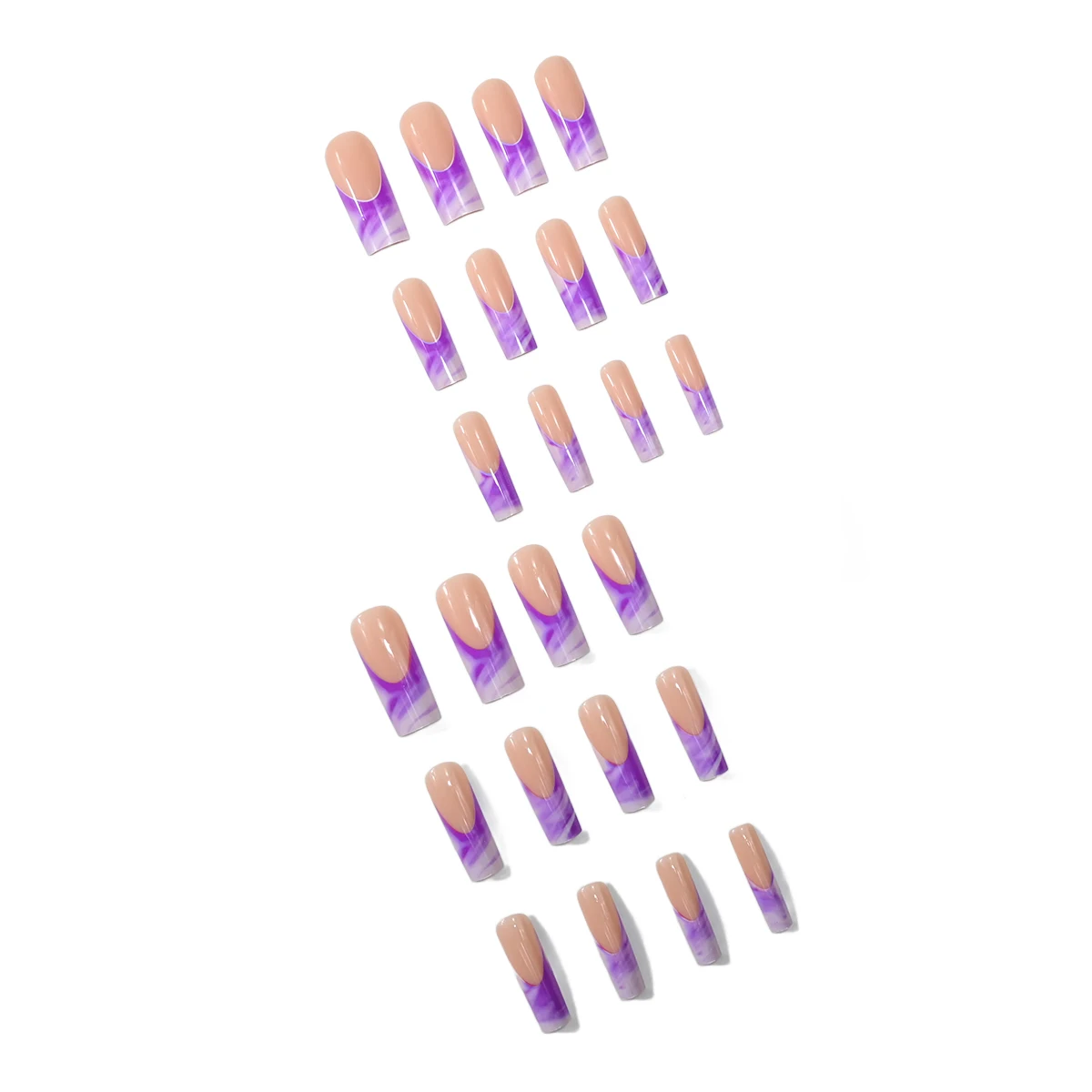 24pcs medium and long square nail hot smudge French style wearing detachable fake nail rubbing strip & jelly glue