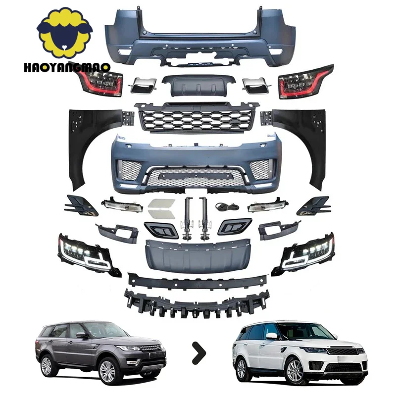2022 New Den Body Kit for Range Sport L494 14-17 Upgr to 2020 PP+S Material Front+Rear Bumper with Fender Lamp