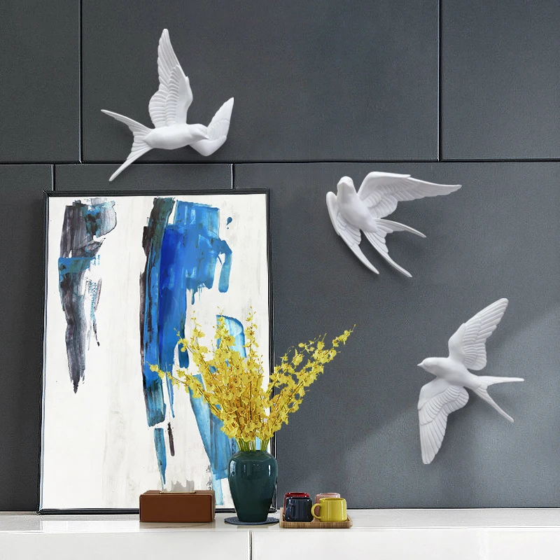 Creative 3D Resin Birds Sculpture Wall Hanging Decor Nordic Animal Figurine Home Living Room Wall Decoration