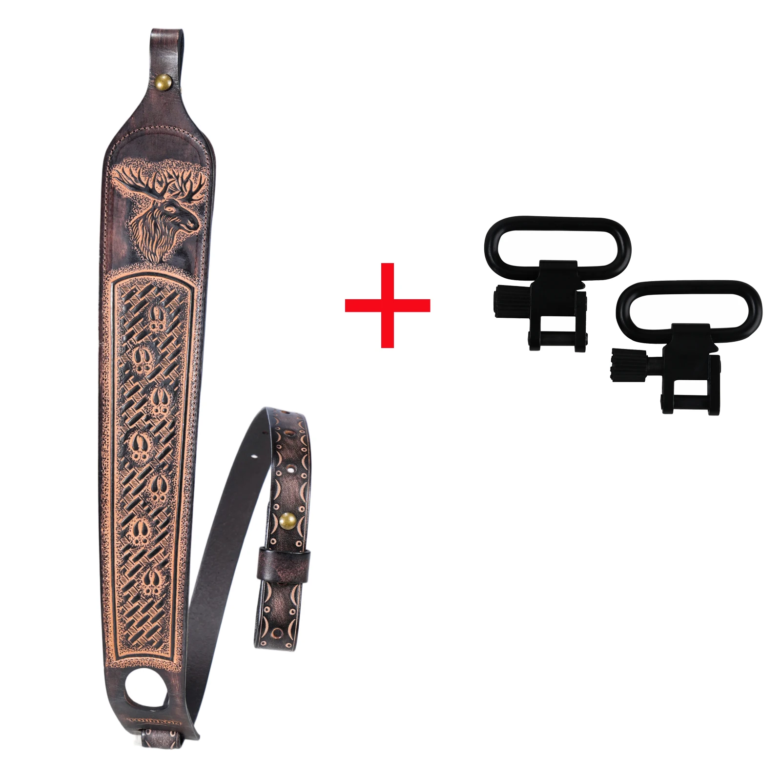 Tourbon Vintage Leder Gewehrriemen, Rutschfester Gewehr-Schultergurt, Verstellbare Länge 105cm, Fingerstütze, Jagdzubehör – Detail 18