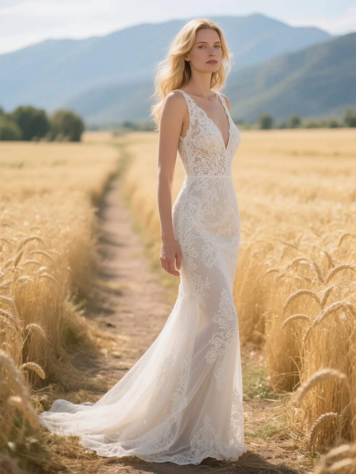 Gaun Pengantin Putri Duyung Elegan Gaun Pengantin Putih Kasual Seksi Applique Ruffle Tulle Leher V Kereta Sapu 2025 Gratis Disesuaikan