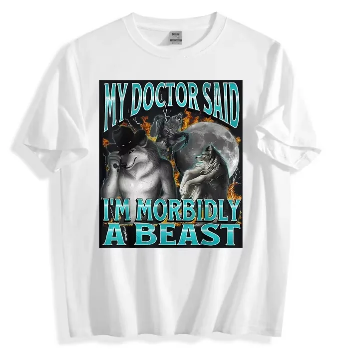 Asian size Men's Funny Werewolf T-Shirt Prevailing Soft Short Sleeves Tee Round Neck Leisure Daily