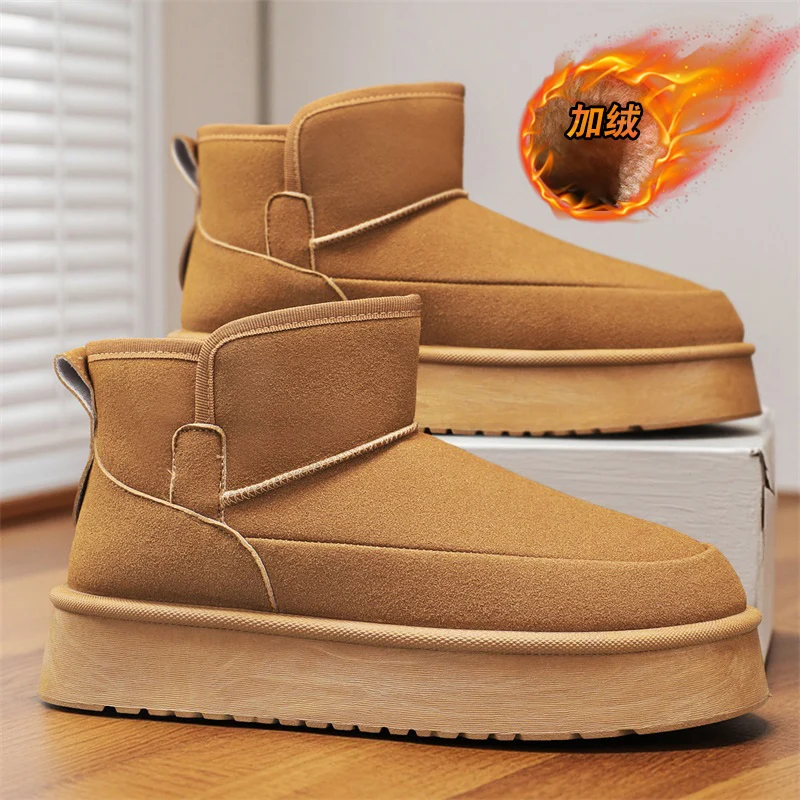 

﻿ PARZIVAL New Winter Fashion Platform Boots for Men Plush Warm Cotton Shoes Woman Comfort Non Slip Unisex Snow Boots Slip on