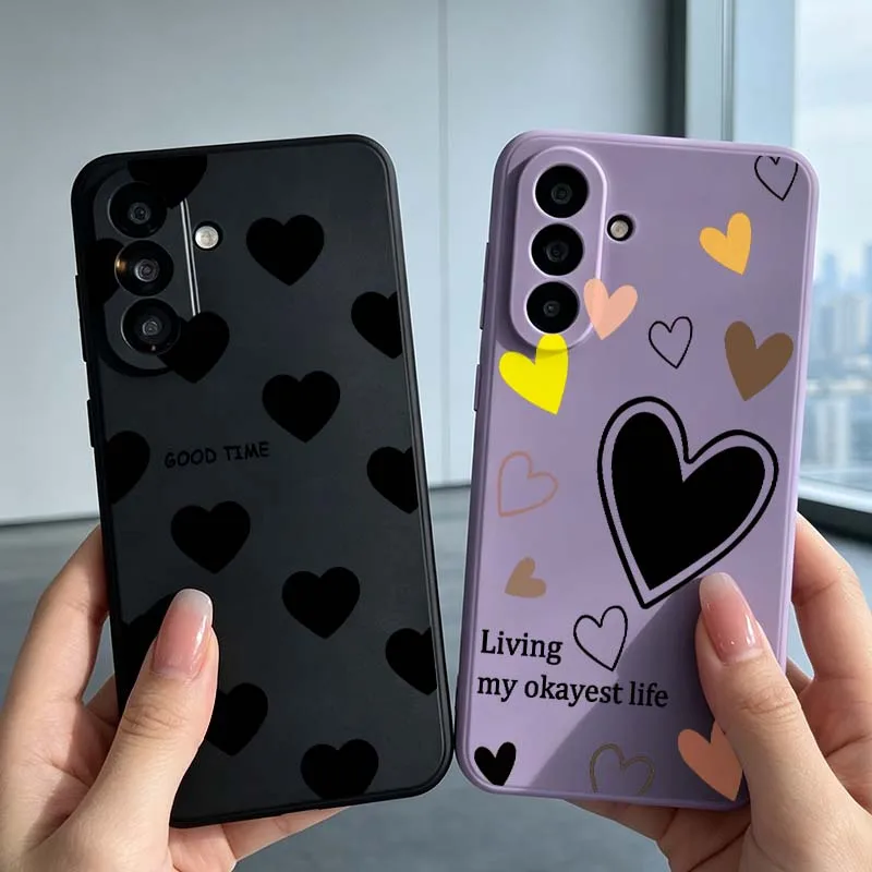 Cartoon Black Love Pattern Cover For Samsung Galaxy A15 A14 A13 A12 A11 A10S A10 A06 A05 A05S A04 A04S A04E A03 Phone case