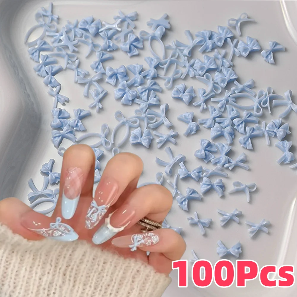 100 قطعة ثلاثية الأبعاد الطفل الأزرق مختلط Bowknot مسمار الفن زينة الراتنج الحلو الشريط الانحناء الأظافر السحر DIY بها بنفسك الحرف مانيكير اكسسوارات #1