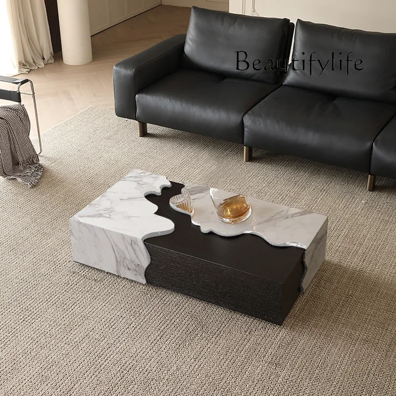 Jj Italian Designer Marble Coffee Table - Minimalist Luxury Rectangle Art Furniture for Compact Living