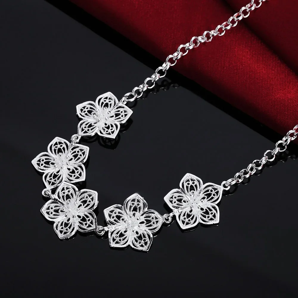 Fashion brand 925 Sterling Silver Necklace For Women Jewelry Beautiful Flowers Pendant Valentine's Day gifts Wedding