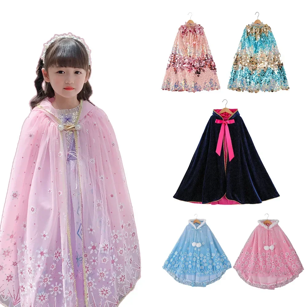 Girl Princess Costume Kids Party Accessories Cloak Crown Wand Necklace Earrings Rings Set Elsa Anna Rapunzel Aurora Tulle Cape