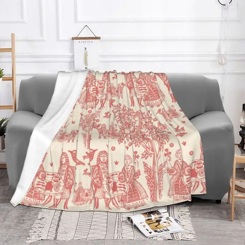 Toile De Jouy French Motif Blanket Warm Fleece Soft Flannel Flora Throw Blankets for Bedroom Sofa Outdoor Autumn