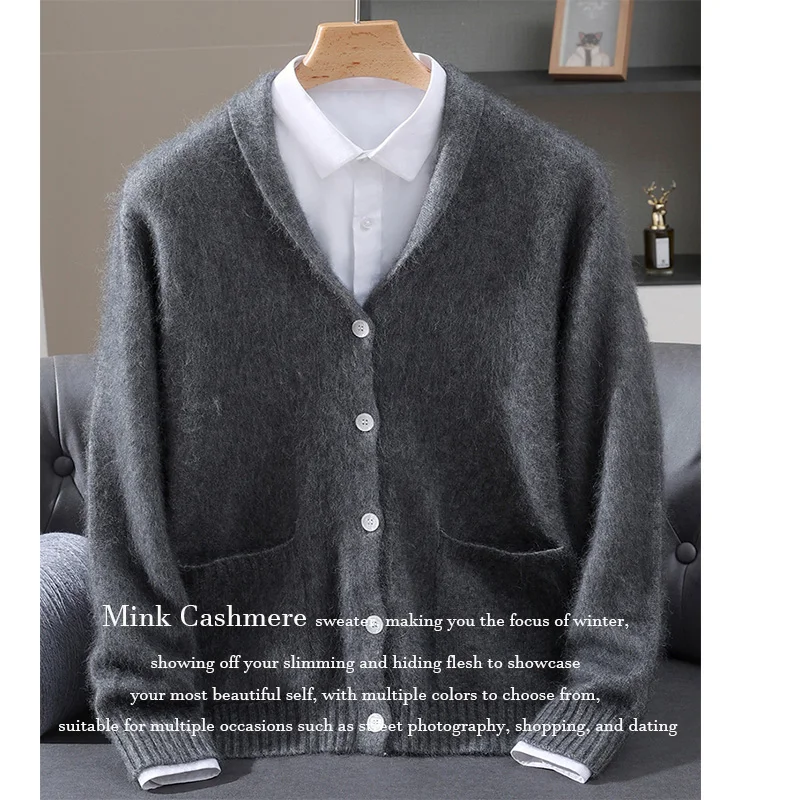 

Кашемировый теплый мужской вязаный кардиган с v-образным вырезом, роскошный толстый корейский вариант, деловое повседневное осенне-зимнее пальто, простой свитер