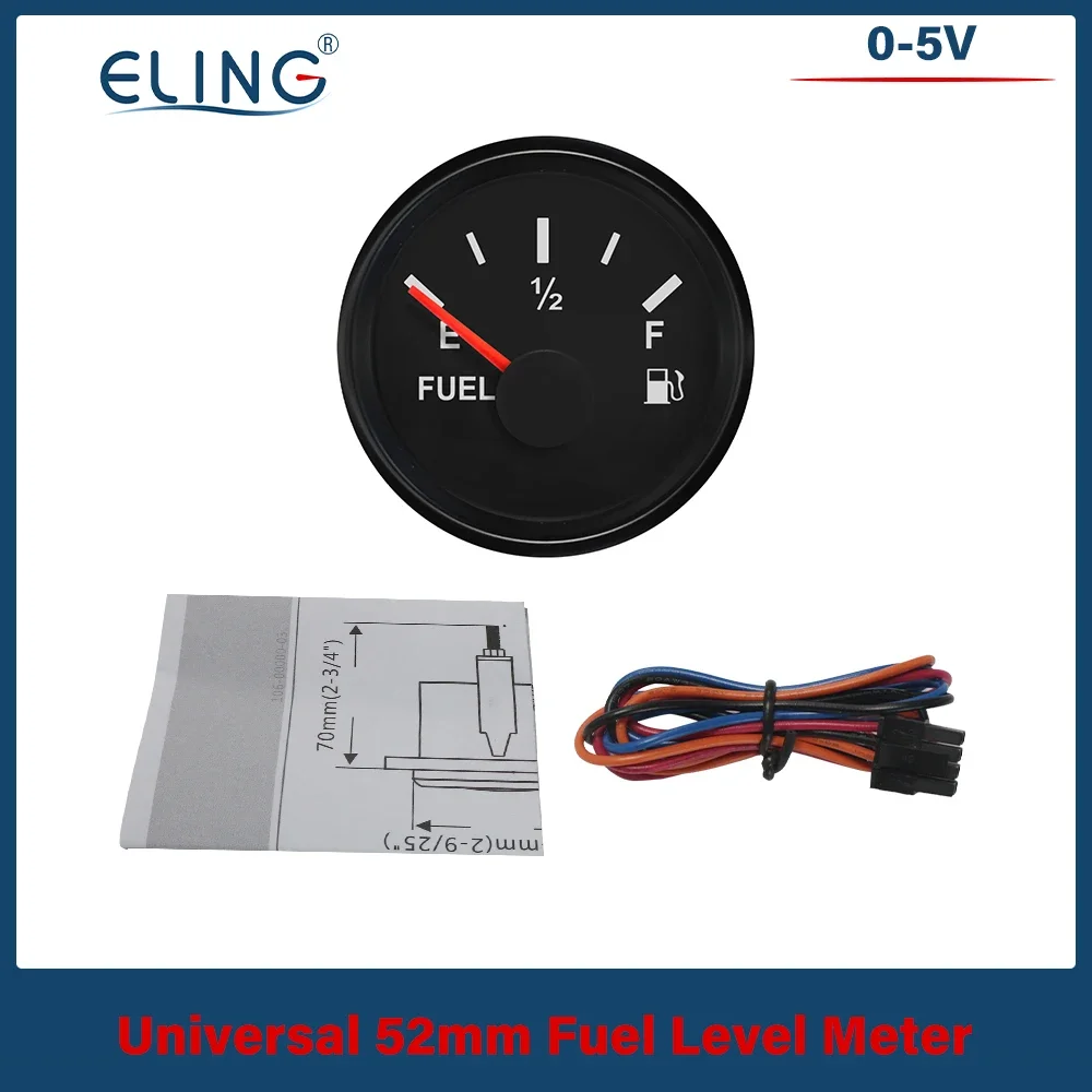 ELING 52mm (2'') Signal 0-5V Fuel Level Gauge Fuel Gauge with Red Backlight Working Volt 12V 24V for Car Boat VAN