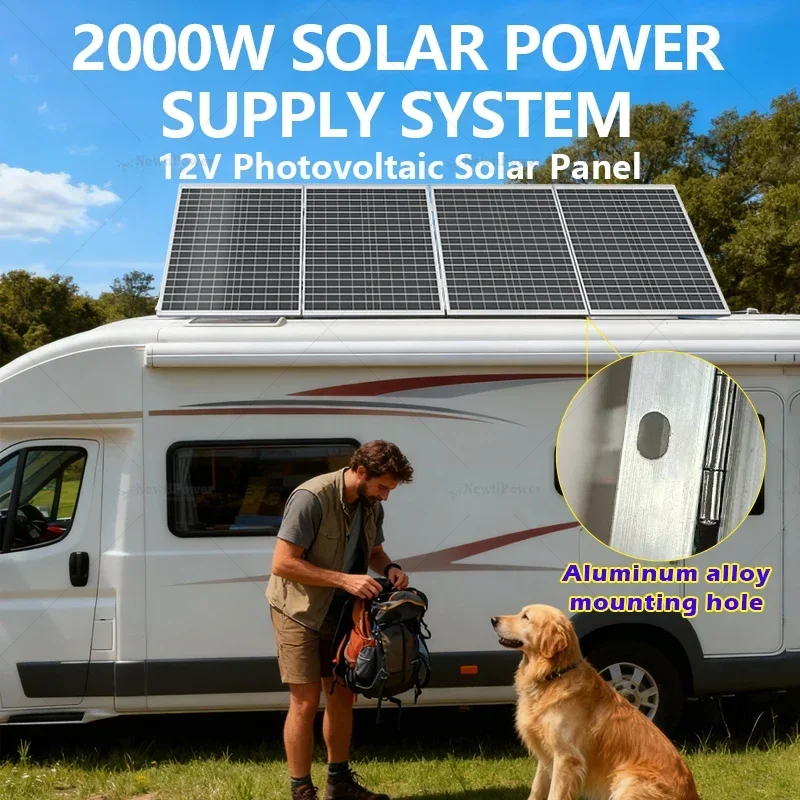 2000W Foldable Solar Panel Power System 12V Monocrystalline PV Solar Panel Kit For RV Camper Outdoor Off-Grid Energy Supply