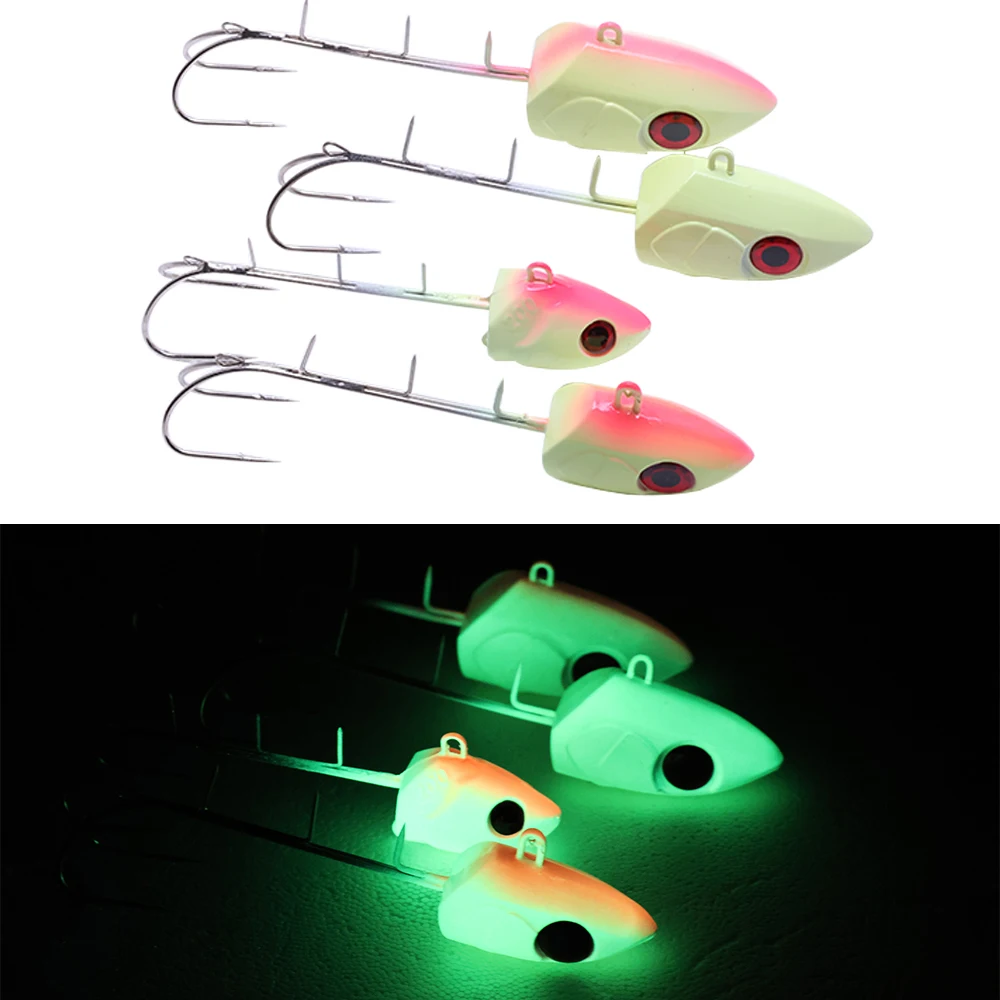 1 pc 200g 250g 300g 350g Heavy Weight Casting Iron Plate Jig Head Blood Hook Glow Soft Lure 3D Eyes Sea Bass Snapper Fishhook