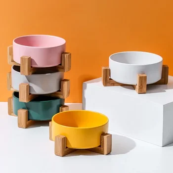 Pets Water Bowls with Wood Stand No Spill Large Feeder Dish for Dogs Cats Feeding Dog Bowl Cat Food Puppy Pet Supplies 5