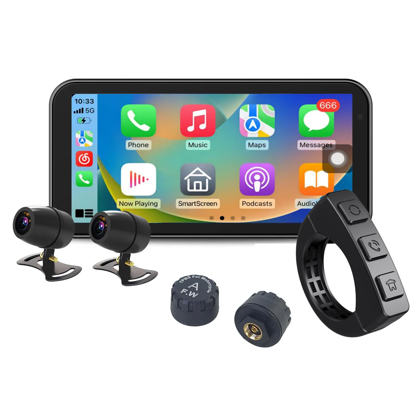Nuevo DVR para Motocicleta con Pantalla Táctil IPS de 6.25 Pulgadas, 1080P+1080P, Doble Lente, Inalámbrico, Carplay, Android Auto, TPMS, BT, WiFi, Botón Físico
