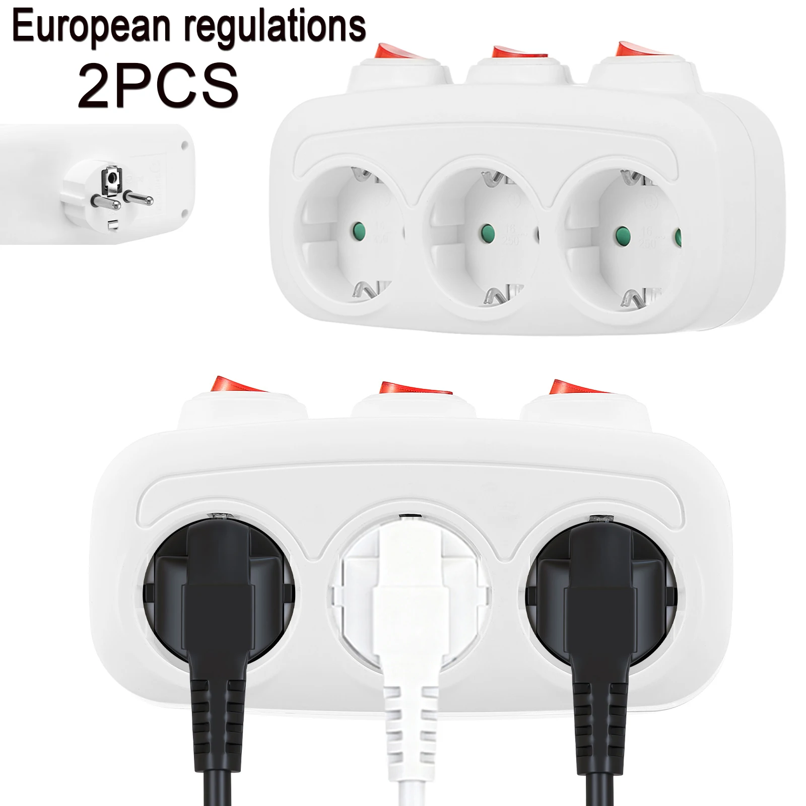 

2 шт. удлинитель с 3 горизонтальными розетками и 3 отдельными переключателями, несколько вилок, 3 розетки, 3680 Вт, тройные розетки для офиса