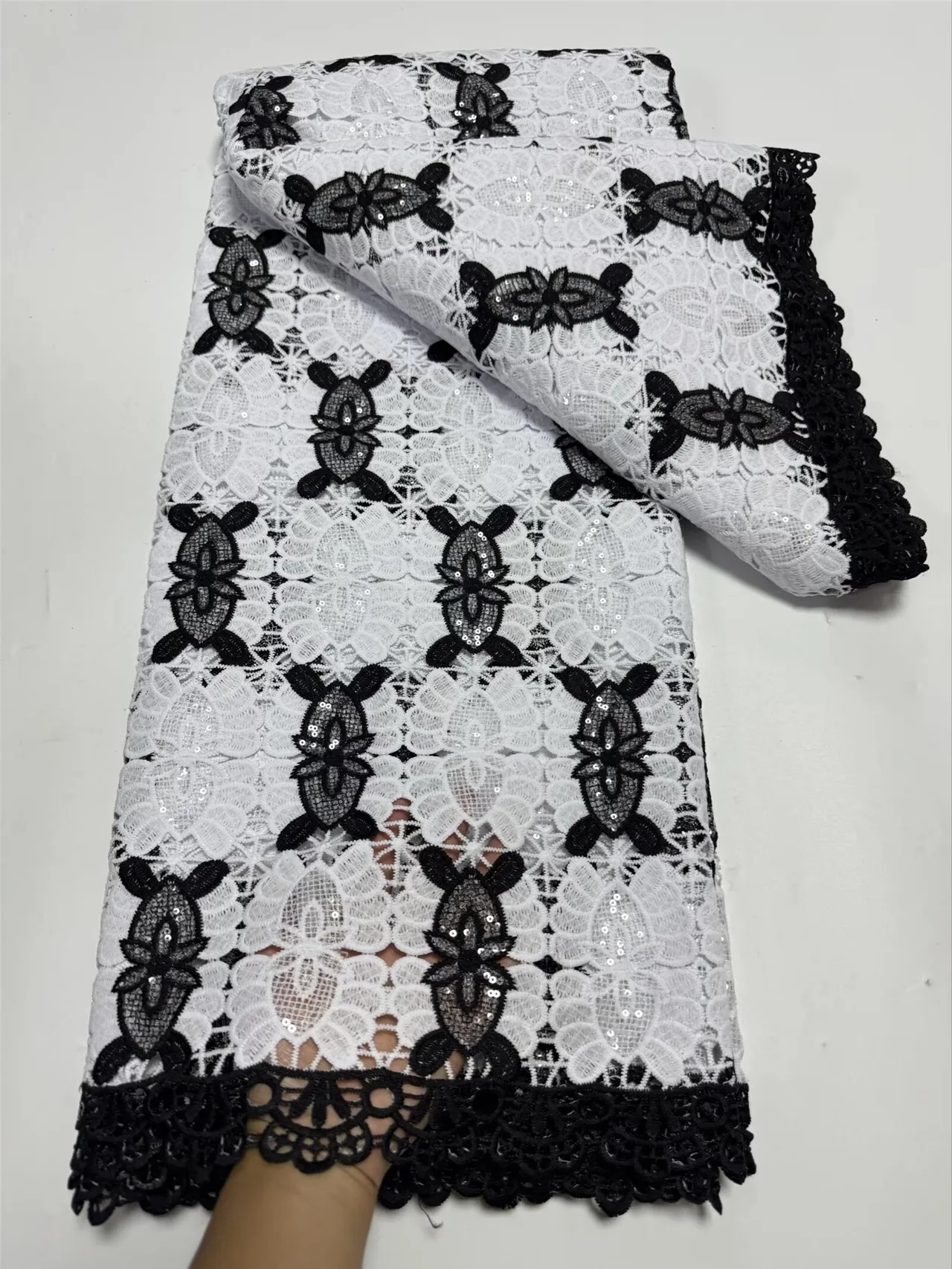 

Nigerian Water Soluble Lace Fabric High Quality African Guipure Cord Luxury Sequins Lace Fabric For Party Dresses Sew 19A11