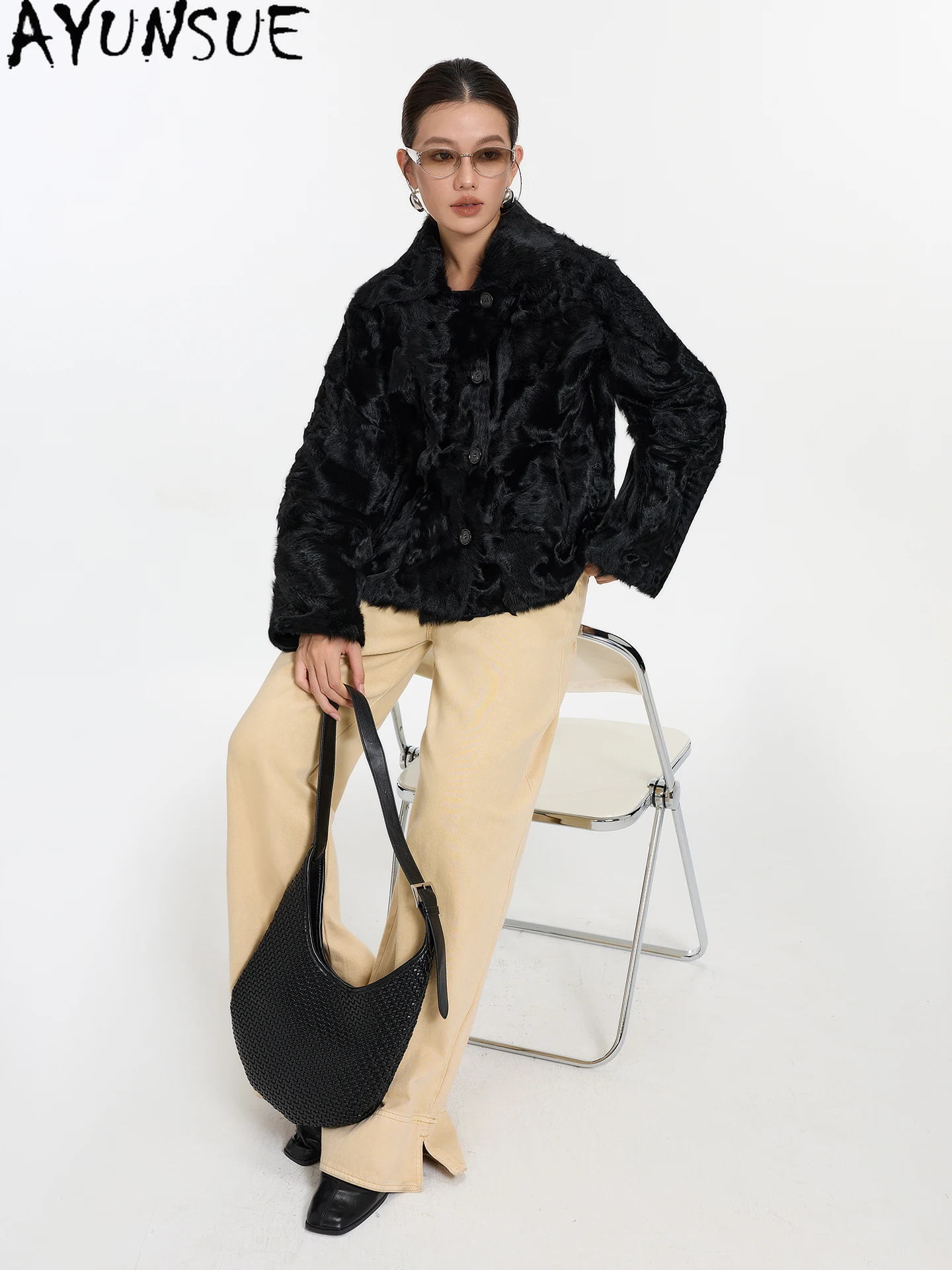 AYUNSUE Naturalne płaszcze ze skóry owczej, kurtki ze skóry naturalnej dla kobiet 2025, ciepłe ubrania zimowe z wełny jagnięcej, moda damska, шуба женская