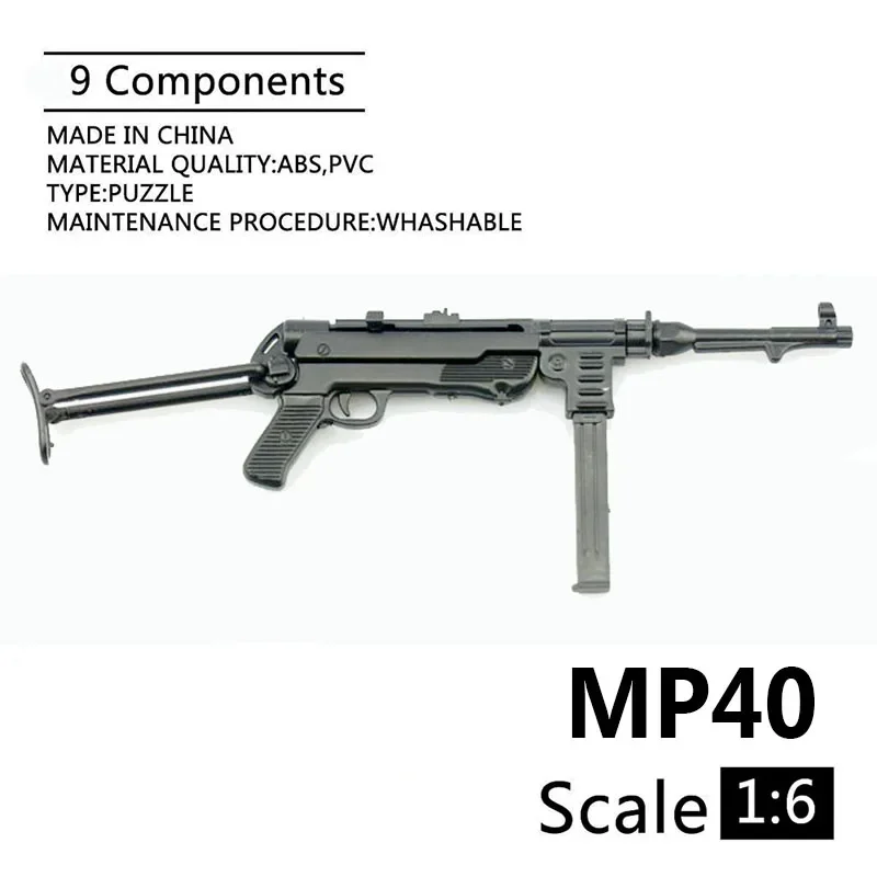 1/6 MP40 Submachine Gun Plastic Assemble WWII Firearm Puzzle Model For 12" Soldiers Military Weapons Building Blocks