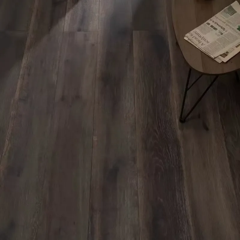 Dark Brown UV Coating Finished European Oak Engineered Wood Floor Handscaped Anti-scratch Moisture-proof Composite Wooden