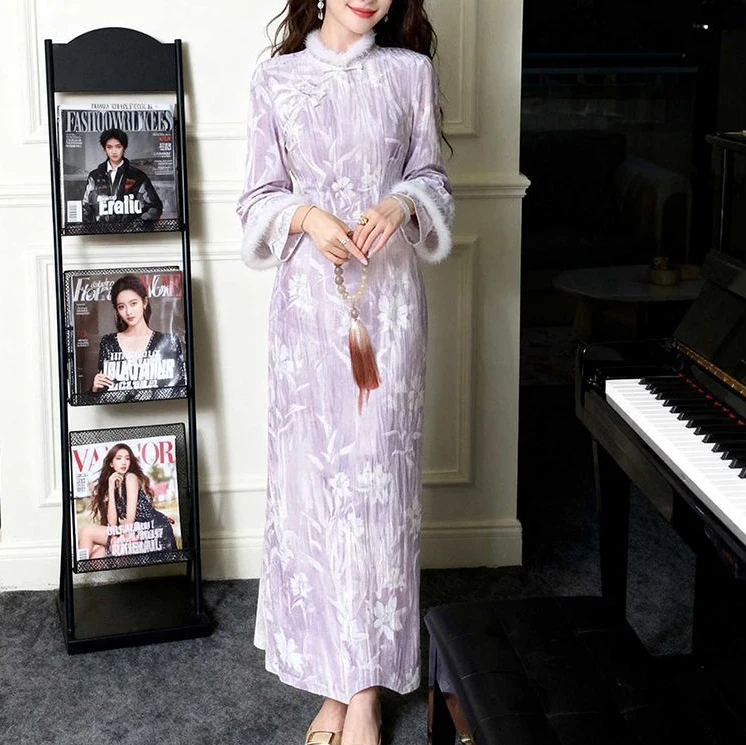 

Осень 2021, новое платье в китайском стиле, женское элегантное улучшенное длинное вечернее платье Chesongam, костюм Hanfu, Vestidos Qipao