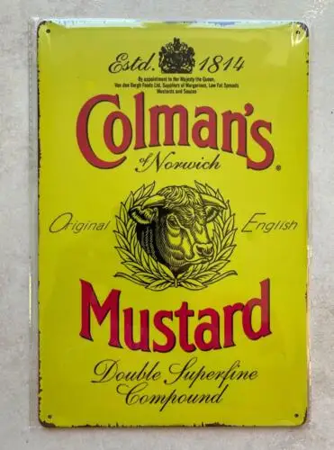 COLMAN'S ENGLISH MUSTARD METAL PLAQUE SIGN MAN CAVE PUB BAR KITCHEN 20x30cm