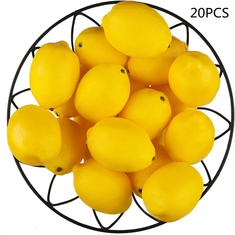 20 piezas decoración de limón Artificial fruta de simulación amarilla falsa de 1,8 pulgadas para decoración del hogar